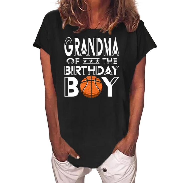 Grandma Of The Birthday Boy Party A Favorite Boy Basketball Women's Loosen Crew Neck Short Sleeve T-Shirt