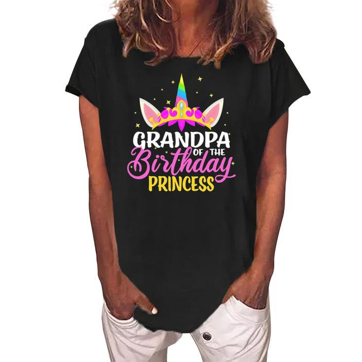 Grandpa Of The Birthday Princess Girl Diadem Unicorn Women's Loosen Crew Neck Short Sleeve T-Shirt