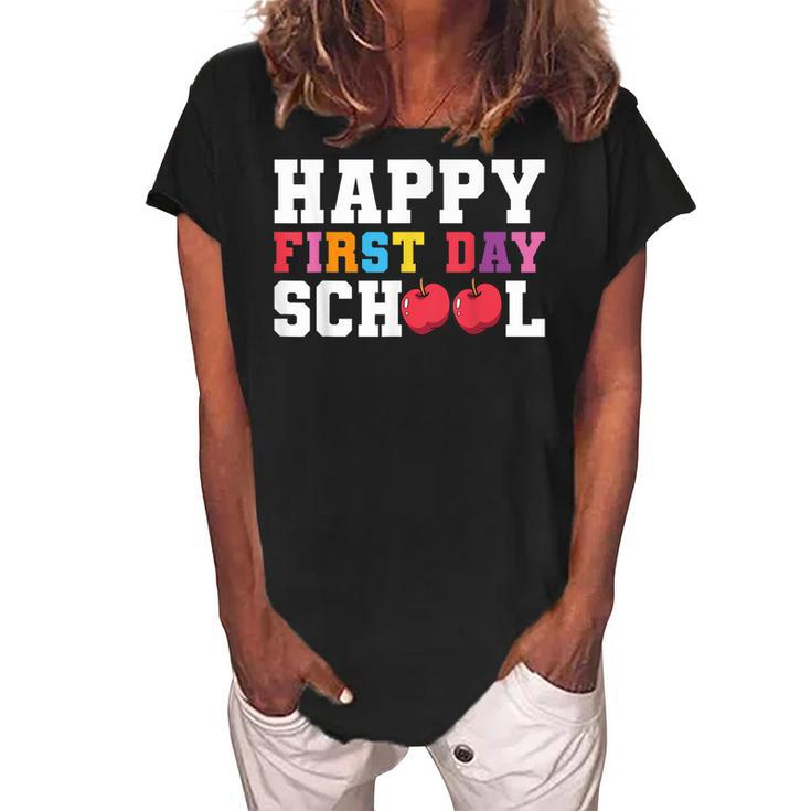 Happy First Day Of School Back To School Teachers Kids  Women's Loosen Crew Neck Short Sleeve T-Shirt