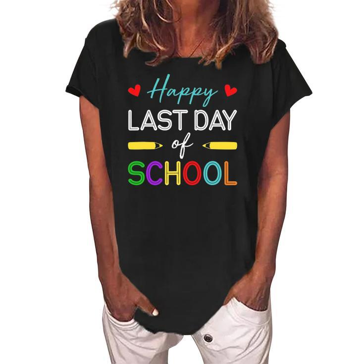 Happy Last Day Of School Teacher Student Summer Break Women's Loosen Crew Neck Short Sleeve T-Shirt