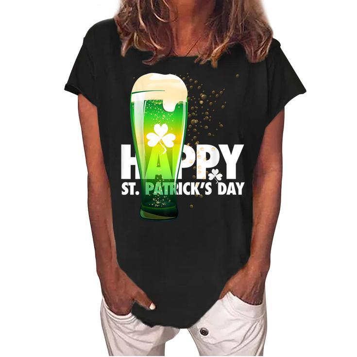 Happy Saint Patricks Day  Irish Green Shamrock Beer  Women's Loosen Crew Neck Short Sleeve T-Shirt