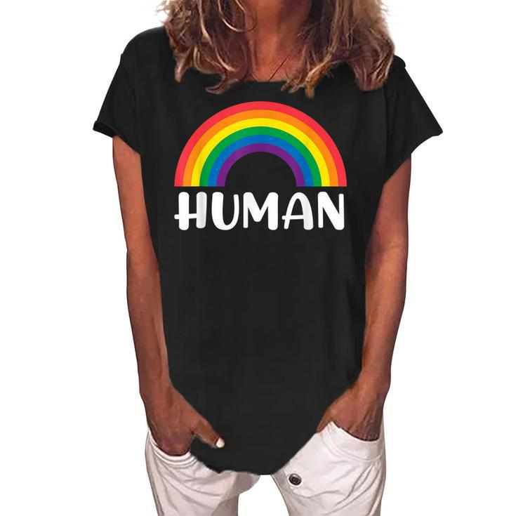 Human Rainbow Lgbt Pride Homo Lesbian Pride  Women's Loosen Crew Neck Short Sleeve T-Shirt