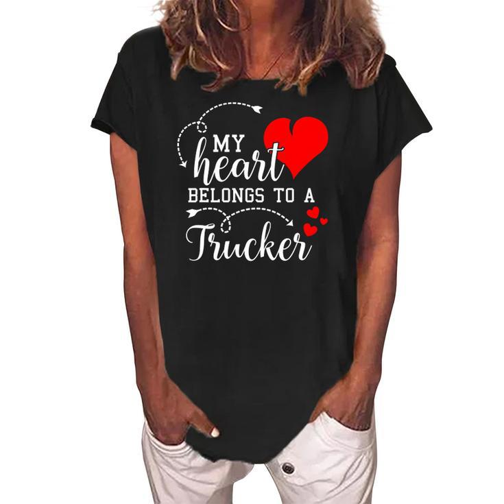 I Love My Trucker Husband Wife Gifts Valentines Day Women's Loosen Crew Neck Short Sleeve T-Shirt