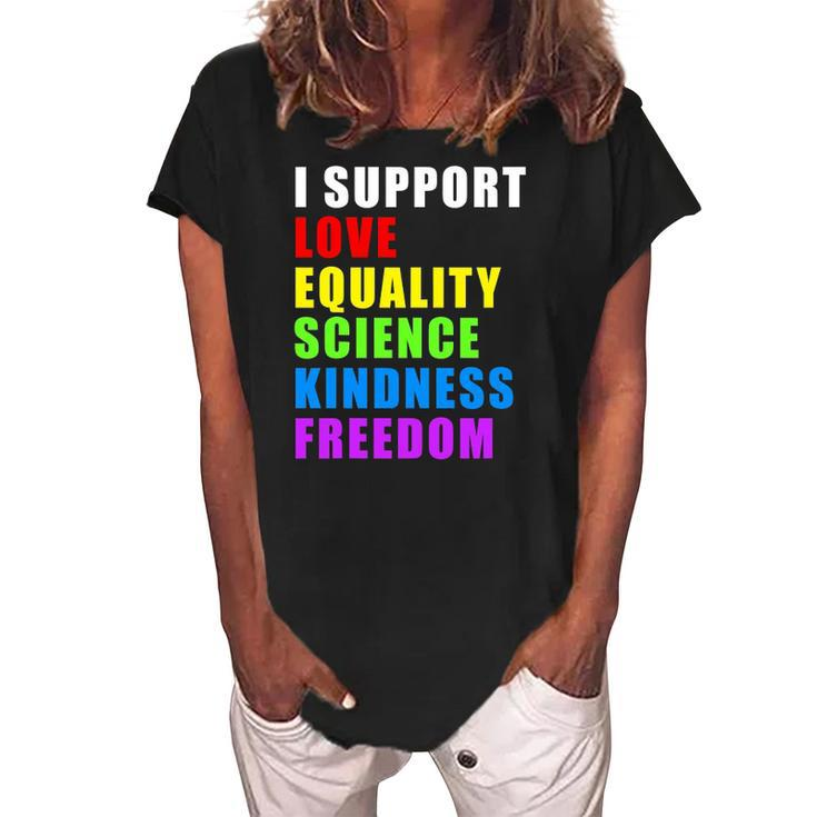 I Support Lgbtq Love Equality Gay Pride Rainbow Proud Ally Women's Loosen Crew Neck Short Sleeve T-Shirt
