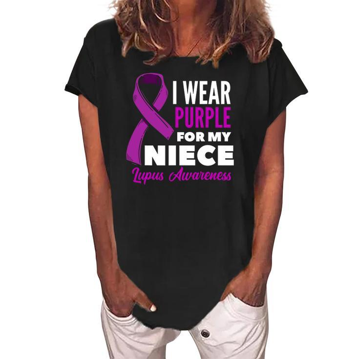 I Wear Purple For My Niece Lupus Uncle Aunt Lupus Awareness Women's Loosen Crew Neck Short Sleeve T-Shirt
