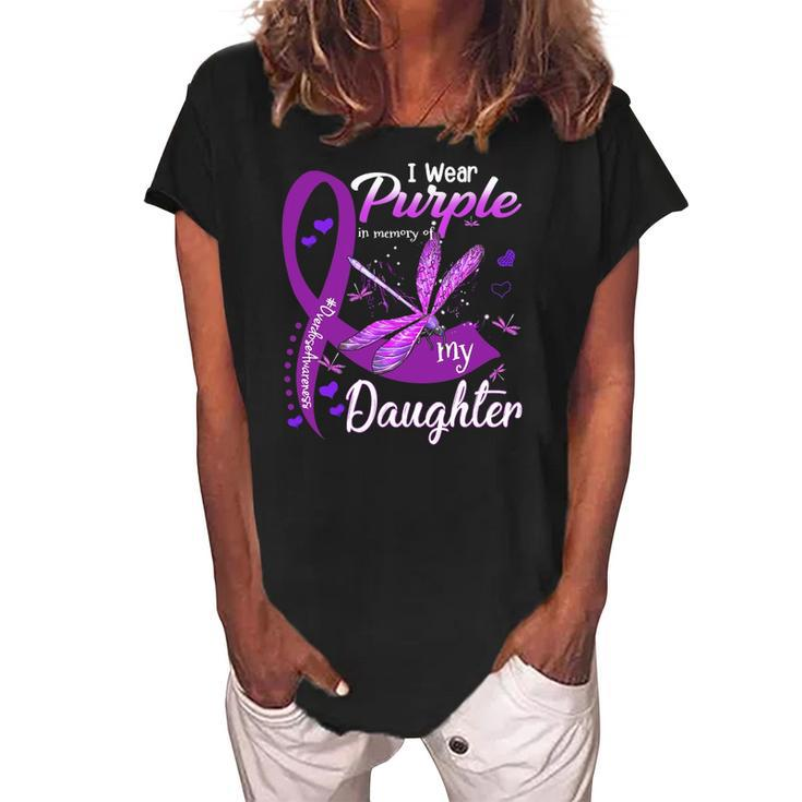 I Wear Purple In Memory For My Daughter Overdose Awareness Women's Loosen Crew Neck Short Sleeve T-Shirt