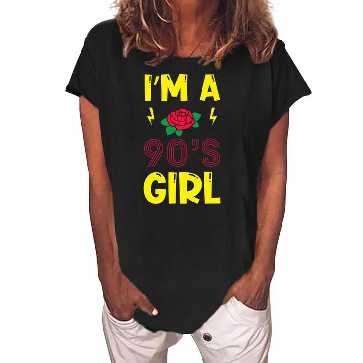 Im A 90S Girl Retro Rose Cassette Player Boombox Women's Loosen Crew Neck Short Sleeve T-Shirt
