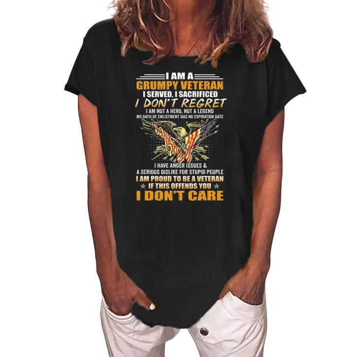 Im A Grumpy Veteran Fathers Day From Son Daughter Women's Loosen Crew Neck Short Sleeve T-Shirt