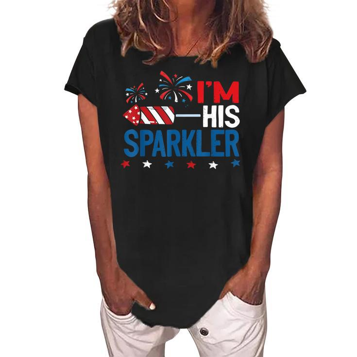 Im His Sparkler 4Th July Matching Couples For Her  Women's Loosen Crew Neck Short Sleeve T-Shirt