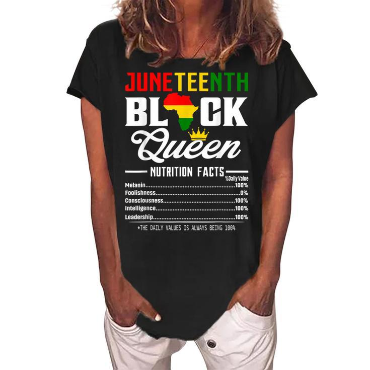 Junenth Womens Black Queen Nutritional Facts 4Th Of July  Women's Loosen Crew Neck Short Sleeve T-Shirt