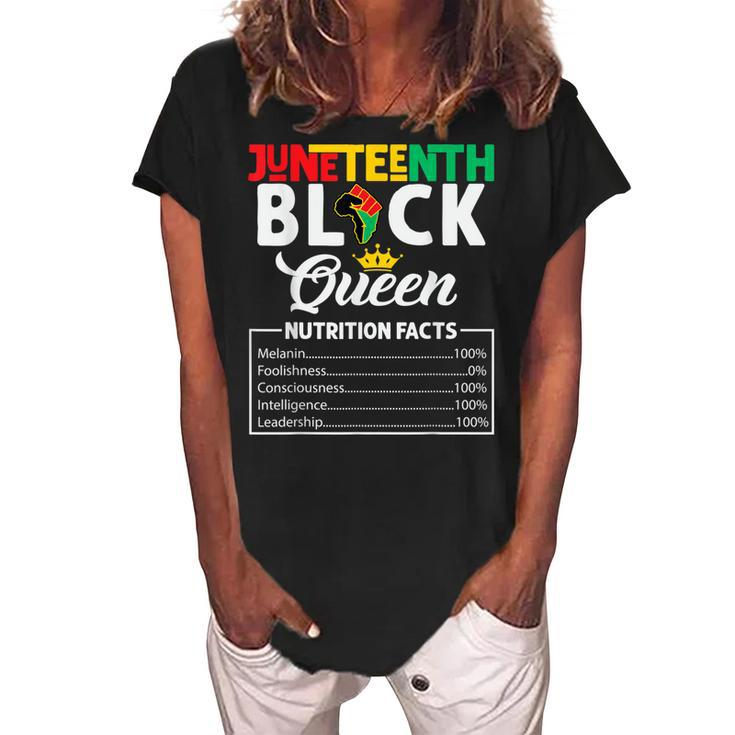 Junenth Womens Black Queen Nutritional Facts Freedom Day  Women's Loosen Crew Neck Short Sleeve T-Shirt