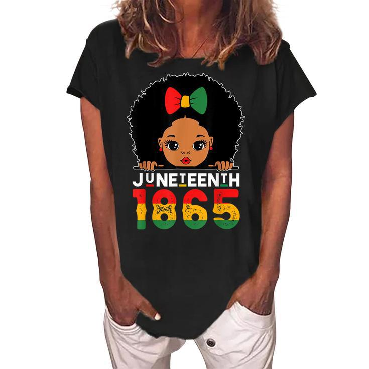 Juneteenth 1865 Celebrating Black Freedom Day Girls Kids   Women's Loosen Crew Neck Short Sleeve T-Shirt