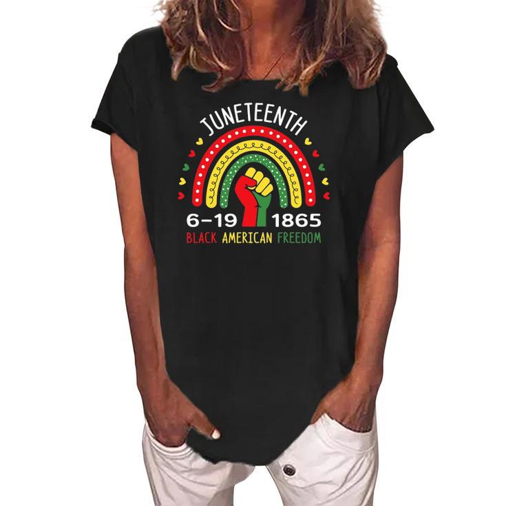 Juneteenth Celebrating Black America Freedom 1865 Rainbow Women's Loosen Crew Neck Short Sleeve T-Shirt