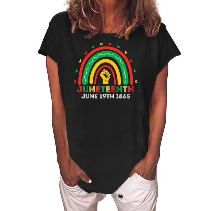 Juneteenth June 19Th 1865 Ancestors Rainbow 2022 June Teenth Women's Loosen Crew Neck Short Sleeve T-Shirt