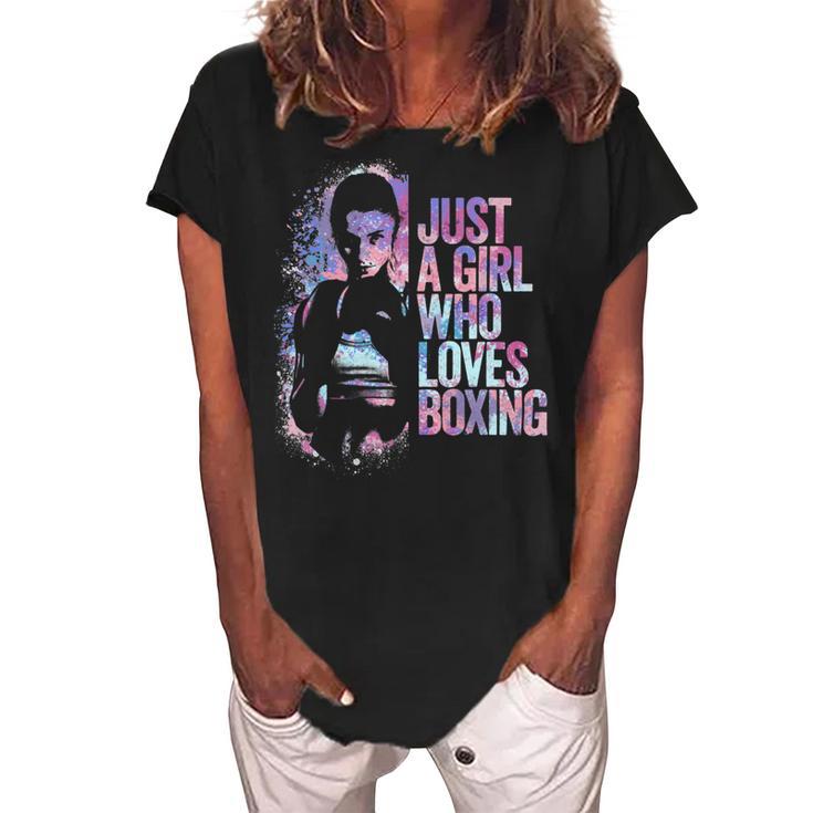 Just A Girl Who Loves Boxing Ink Splatter Women's Loosen Crew Neck Short Sleeve T-Shirt