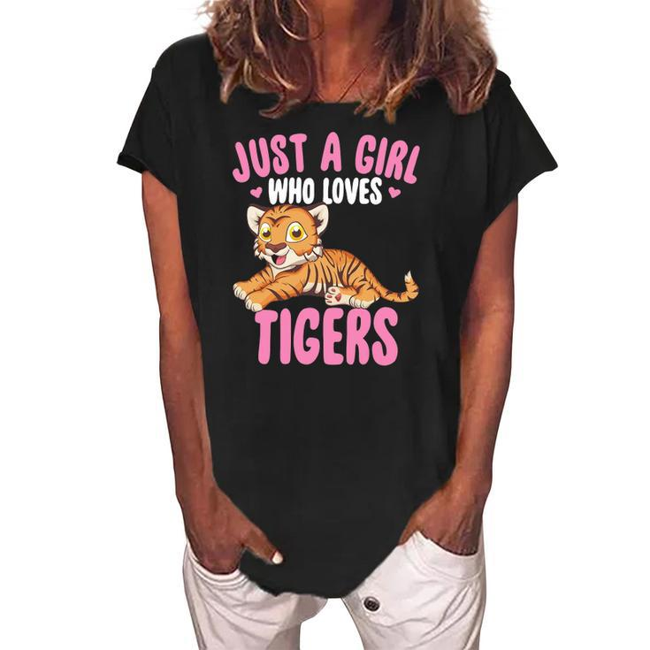 Just A Girl Who Loves Tigers Cute Kawaii Tiger Animal Women's Loosen Crew Neck Short Sleeve T-Shirt