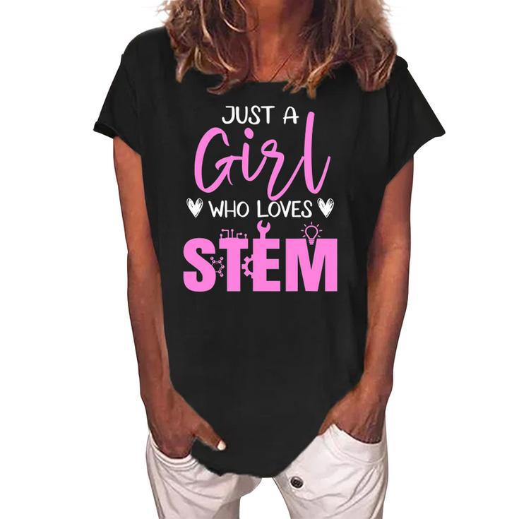 Just Girl Who Loves Stem Teacher Women's Loosen Crew Neck Short Sleeve T-Shirt