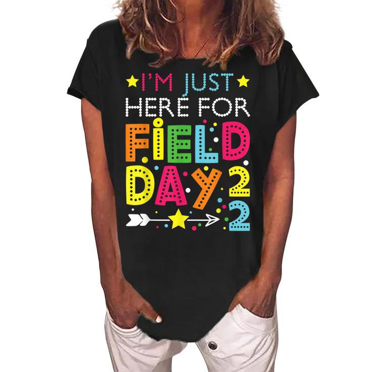 Just Here For Field Day 2022 Teacher Kids Summer  Women's Loosen Crew Neck Short Sleeve T-Shirt