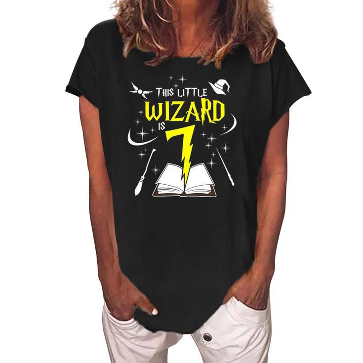 Kids 7Th Birthday Girls Wizard Magic 7 Years Old Women's Loosen Crew Neck Short Sleeve T-Shirt
