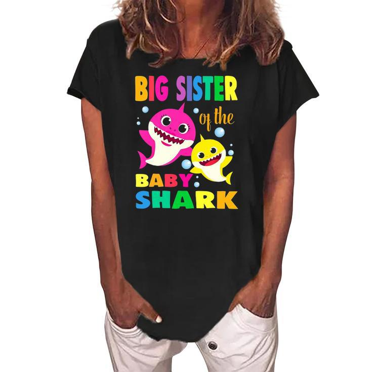 Kids Big Sister Of The Birthday Shark Mom Matching Family Women's Loosen Crew Neck Short Sleeve T-Shirt