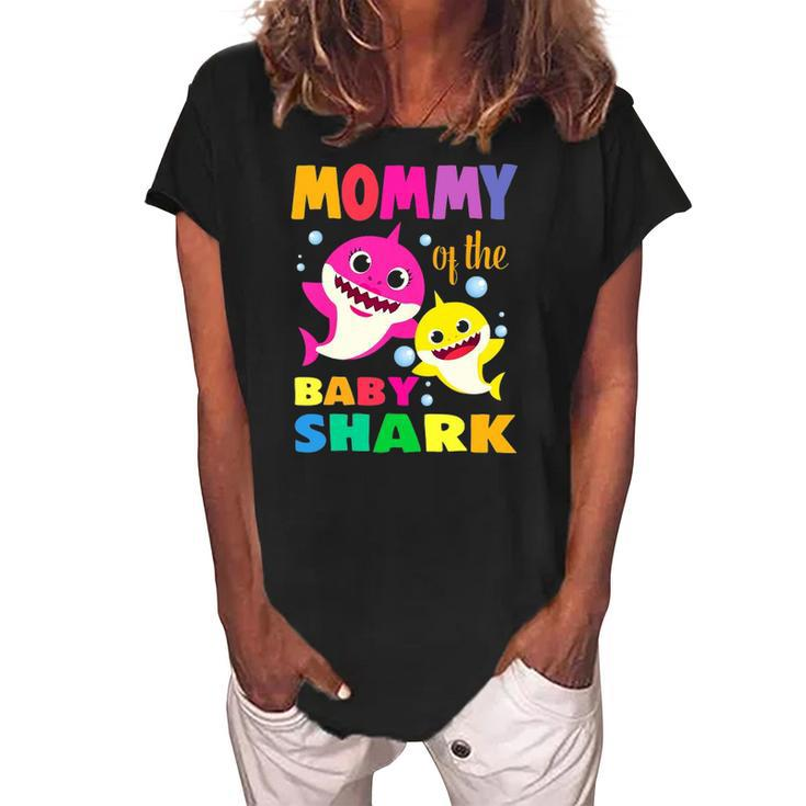 Kids Mommy Of The Birthday Shark Mom Matching Family Women's Loosen Crew Neck Short Sleeve T-Shirt