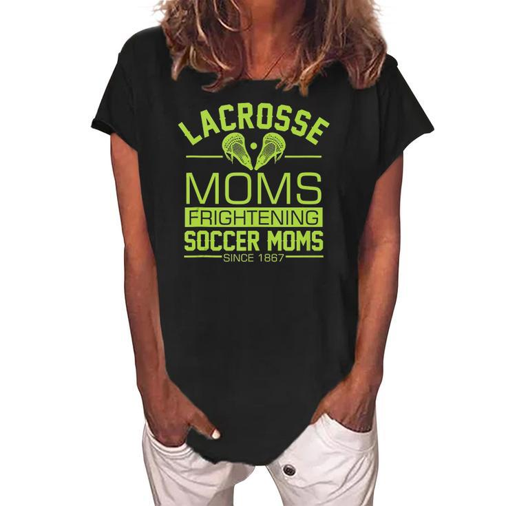 Lacrosse Moms Frightening Soccer Moms Lax Boys Girls Team Women's Loosen Crew Neck Short Sleeve T-Shirt