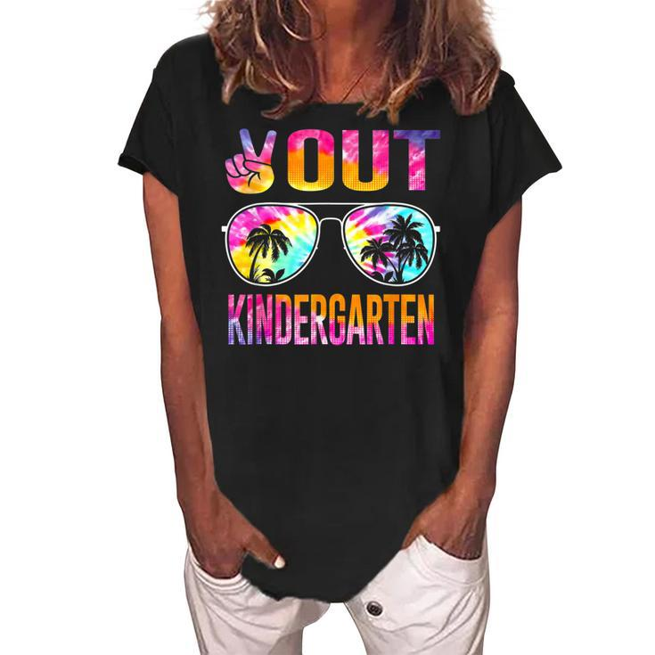 Last Day Of School Peace Out Kindergarten Teacher Kids Women  Women's Loosen Crew Neck Short Sleeve T-Shirt
