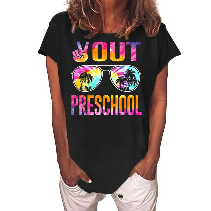 Last Day Of School Peace Out Preschool Teacher Kids Women  Women's Loosen Crew Neck Short Sleeve T-Shirt