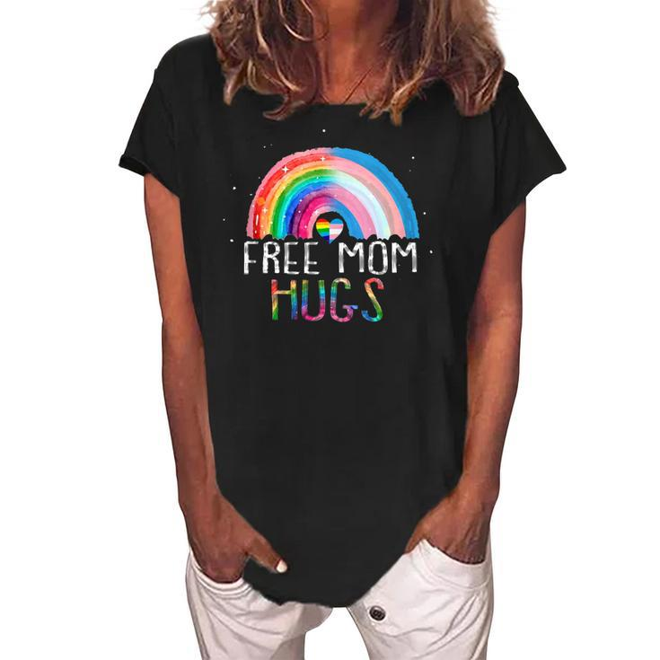 Lgbtq Free Mom Hugs Gay Pride Lgbt Ally Rainbow Mothers Day  Women's Loosen Crew Neck Short Sleeve T-Shirt