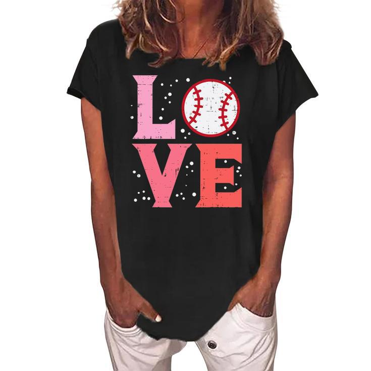 Love Baseball Cute Sports Fan Player Team Men Women Kids Women's Loosen Crew Neck Short Sleeve T-Shirt