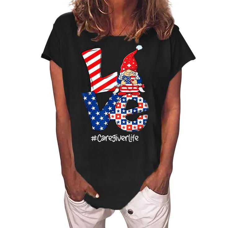 Love Caregiver Life Nurse Stethoscope Patriotic 4Th Of July  Women's Loosen Crew Neck Short Sleeve T-Shirt