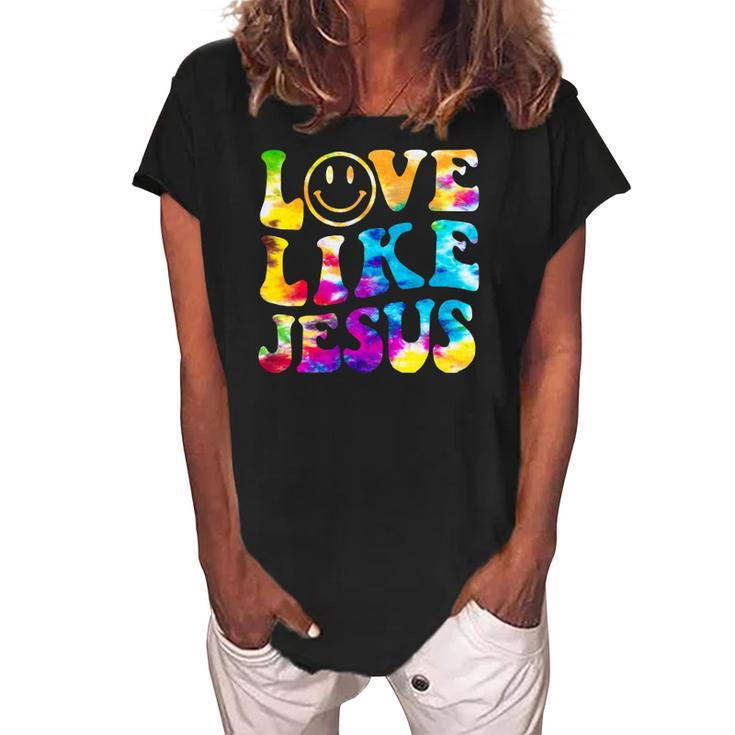 Love Like Jesus Tie Dye Faith Christian Jesus Men Women Kid Women's Loosen Crew Neck Short Sleeve T-Shirt