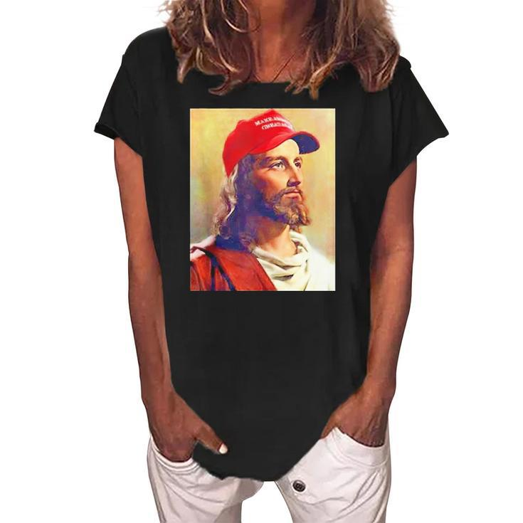Maga Jesus Is King Ultra Maga Donald Trump Women's Loosen Crew Neck Short Sleeve T-Shirt