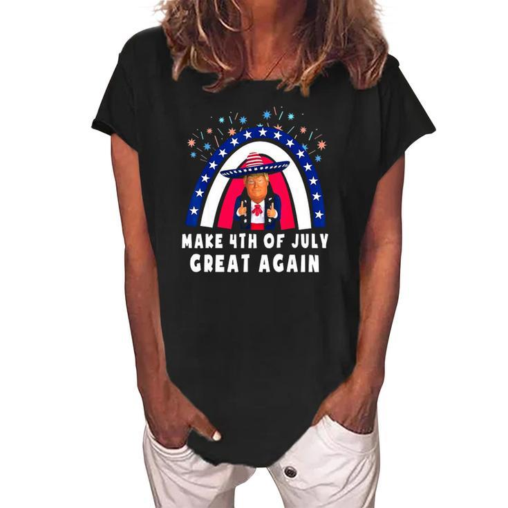 Make 4Th Of July Great Again Trump Rainbow Usa Flag Women's Loosen Crew Neck Short Sleeve T-Shirt