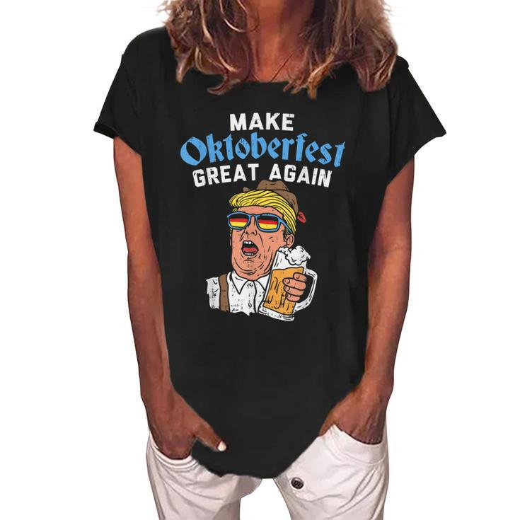 Make Oktoberfest Great Again Funny Trump Drink Beer Mug  Women's Loosen Crew Neck Short Sleeve T-Shirt