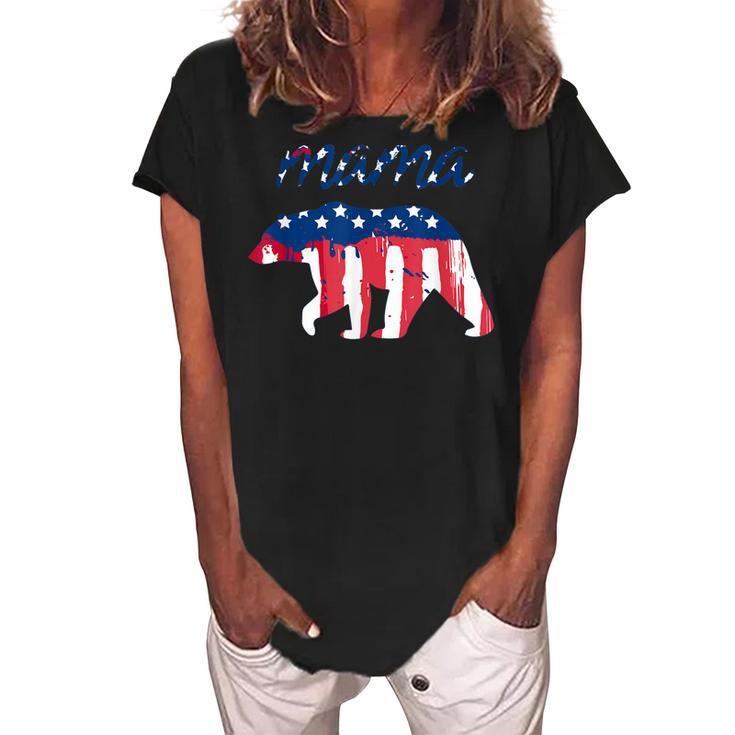 Mama Bear 4Th Of July Graphic T  Usa Flag T   Women's Loosen Crew Neck Short Sleeve T-Shirt