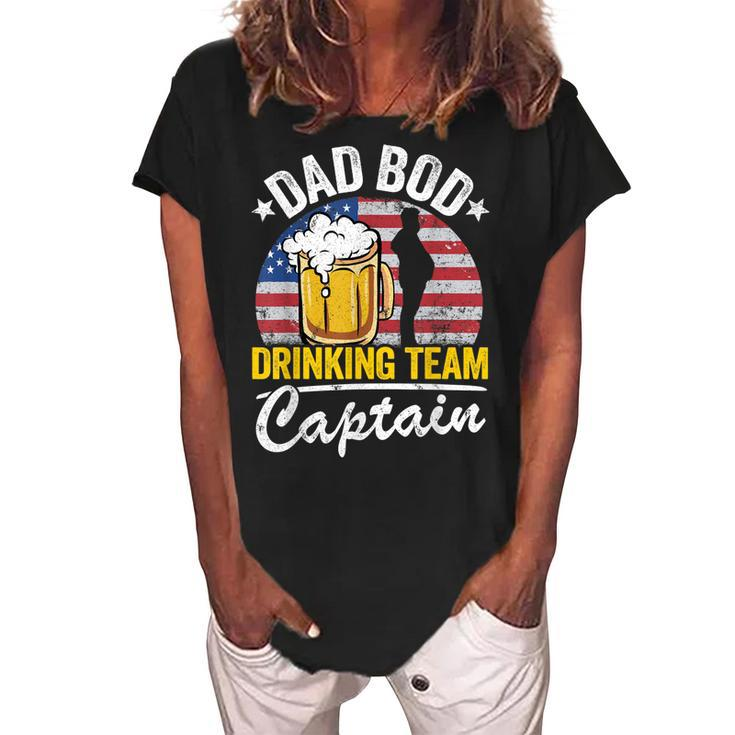 Mens Dad Bod Drinking Team Captain American Flag 4Th Of July Beer  Women's Loosen Crew Neck Short Sleeve T-Shirt