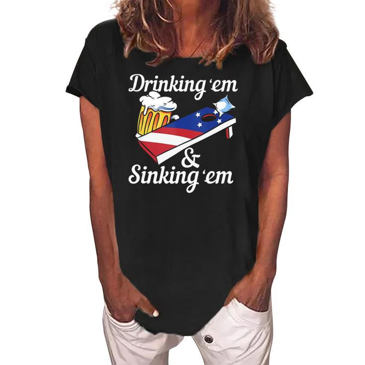 Mens Men Or Women Drinking Yard Game - Funny Cornhole  Women's Loosen Crew Neck Short Sleeve T-Shirt