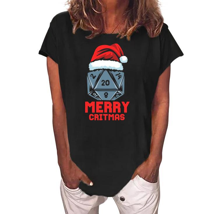 Merry Critmas D20 Tabletop Rpg Gamer - Funny Christmas Women's Loosen Crew Neck Short Sleeve T-Shirt