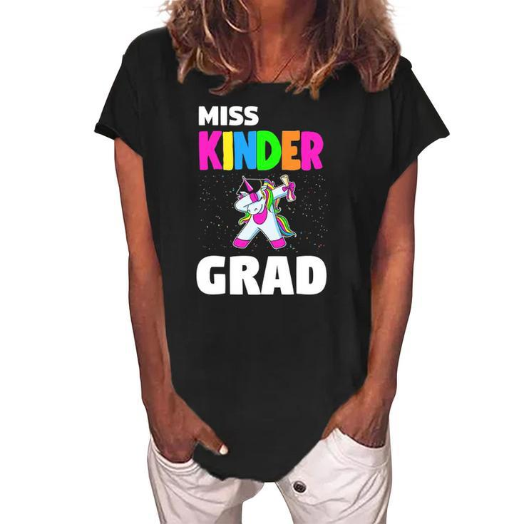 Miss Kinder Grad Kindergarten Graduation Unicorn Women's Loosen Crew Neck Short Sleeve T-Shirt