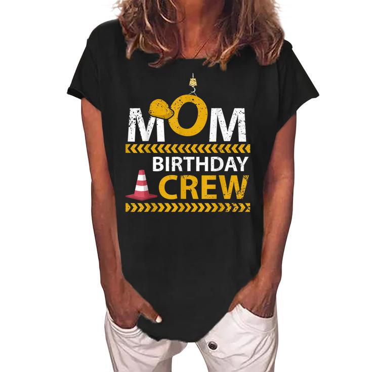 Mom Birthday Crew Construction Birthday Party Supplies   Women's Loosen Crew Neck Short Sleeve T-Shirt