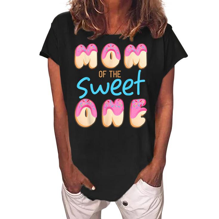 Mom Of Sweet One First Birthday Party Matching Family Donut  Women's Loosen Crew Neck Short Sleeve T-Shirt
