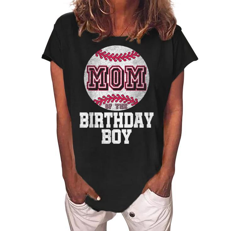Mom Of The Birthday Boy Baseball Player Vintage Retro  Women's Loosen Crew Neck Short Sleeve T-Shirt