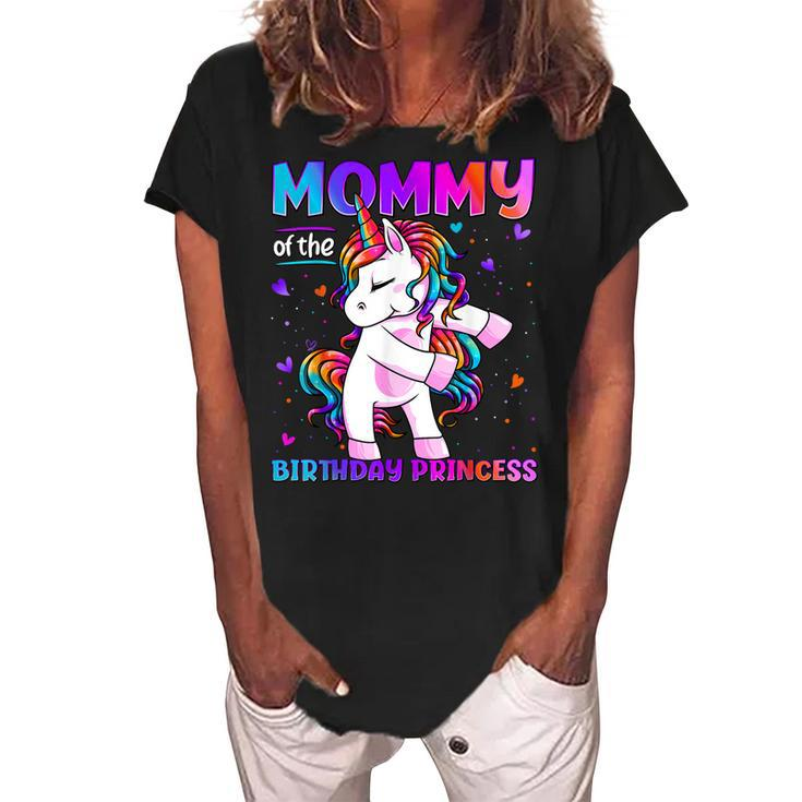 Mommy Of The Birthday Princess Girl Flossing Unicorn Mom  Women's Loosen Crew Neck Short Sleeve T-Shirt