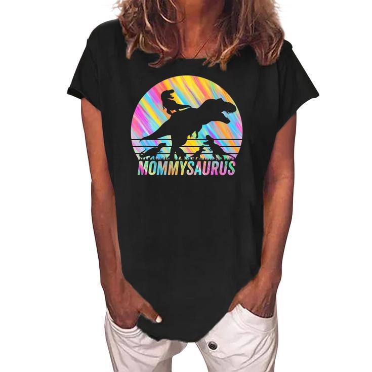 Mommysaurus Dinosaur Vintage Retro 4 Kids Lover Gift Women's Loosen Crew Neck Short Sleeve T-Shirt