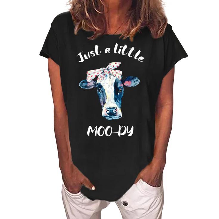 Moody Cow Lovers Farm Clothes Cowgirl Women's Loosen Crew Neck Short Sleeve T-Shirt