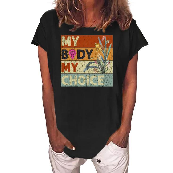 My Body My Choice Feminist Womens Floral Feminist Women's Loosen Crew Neck Short Sleeve T-Shirt