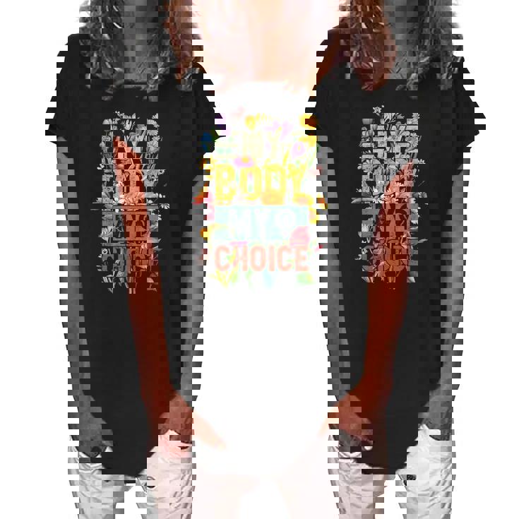 My Body My Choice Feminist Womens Flower Funny Feminist Women's Loosen Crew Neck Short Sleeve T-Shirt