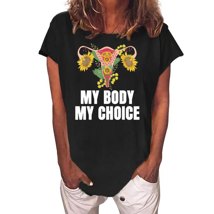My Body My Choice Us Flag Feminist Womens Rights Women's Loosen Crew Neck Short Sleeve T-Shirt