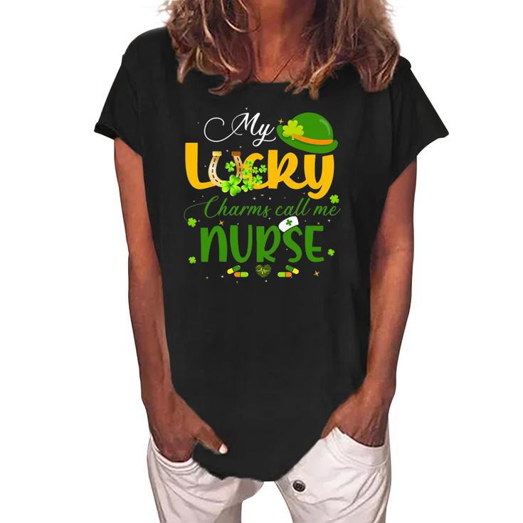 My Lucky Charms Call Me Nurse Happy Patricks Day Lucky Mama Women's Loosen Crew Neck Short Sleeve T-Shirt